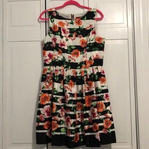 Saks Red Fit and Flare Stripe and Floral